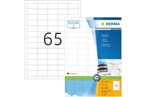 HERMA Universal-Etikett. 38,1x21,2mm 4270 weiss 6500 St....