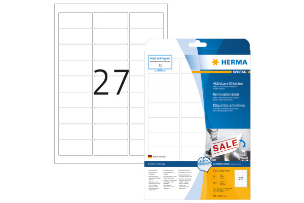 HERMA Etiketten Movables 63,5x29,6mm 4347 weiss,non-perm. 675 St./25 Bl.