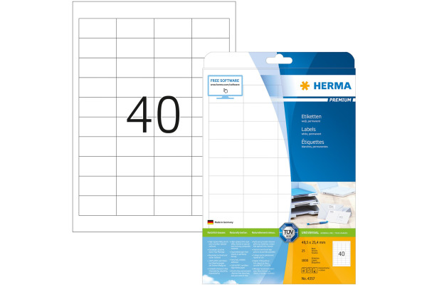 HERMA Universal-Etikett. 48,5x25,4mm 4357 weiss 1000 St./25 Blatt