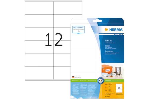 HERMA Universal-Etiketten PREMIUM, 105 x 48 mm, weiss