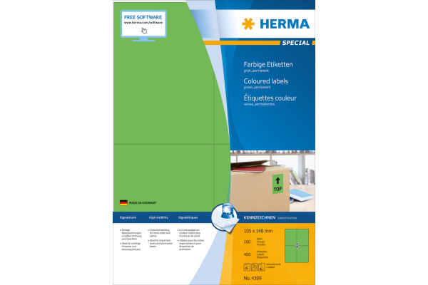 HERMA Etiketten SPECIAL 105x148mm 4399 grün,perm. 400 St./100 Bl.