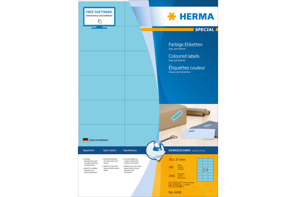 HERMA Etiketten SPECIAL 70x37mm 4408 blau,perm. 2400 St./100 Bl.