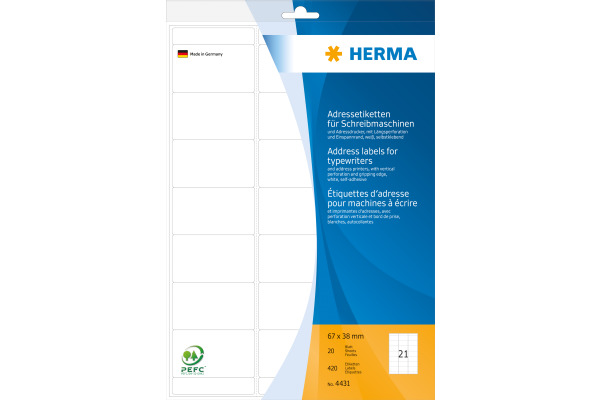 HERMA Adressetiketten 67×38mm 4431 weiss 420 Stück