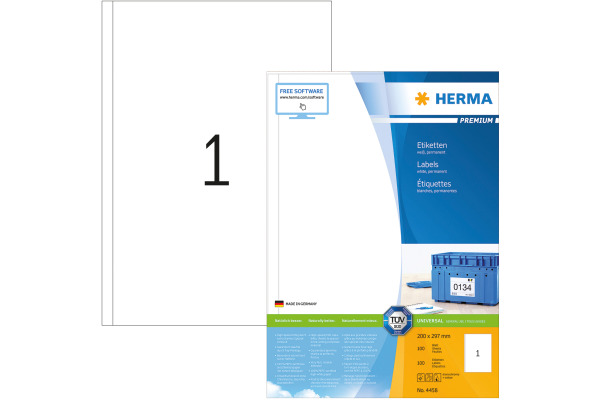 HERMA Universal-Etiketten 200x297mm 4458 weiss 100 St....