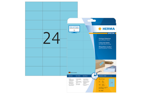 HERMA Universal-Etiketten 70x37mm 4468 blau 480 St./20 Blatt
