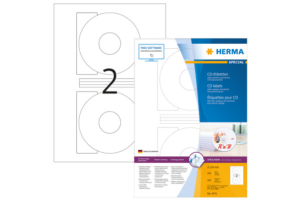 HERMA CD-Etiketten 4471 4471 116mm 200Stk. 100 B.