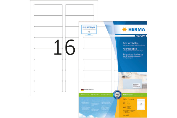 HERMA Etiketten Premium 88,9&amp;times;33,8mm 4479 weiss...