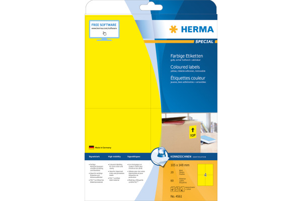 HERMA Etiketten SPECIAL 105x148mm 4561 gelb,non-perm. 80 St./20 Bl.