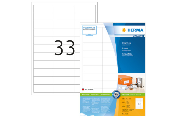 HERMA Etiketten Premium 66×25,4mm 4613 weiss 6600 Stück