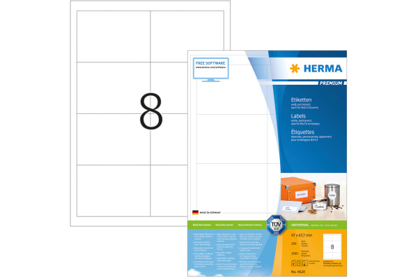 HERMA Etiketten Premium 96,5×67,7mm 4624 weiss 1600 Stück