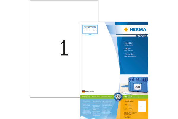 HERMA Universal-Etiketten 210x297mm 4631 weiss 200 St./200 Blatt