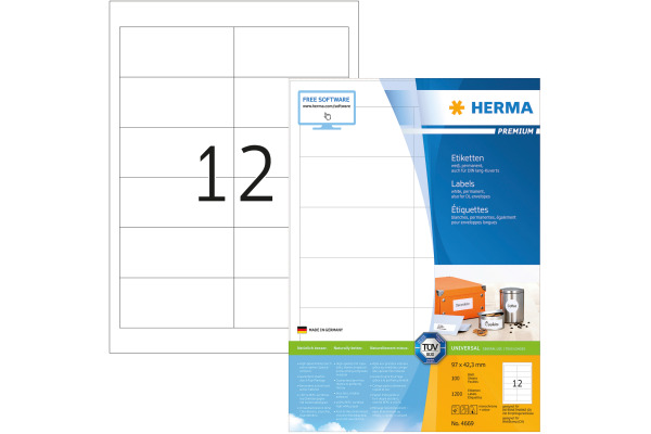 HERMA Universal-Etiketten 97x42,3mm 4669 weiss 1200 St....