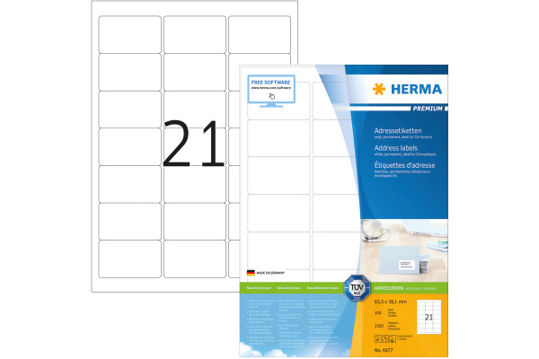 HERMA Etiketten Premium 63,5x38,1mm 4677 weiss 2100...