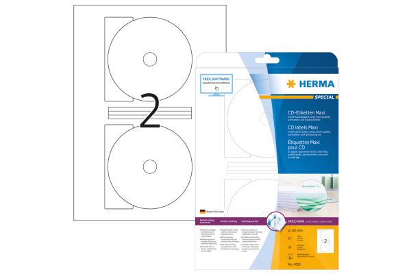 HERMA CD-Etiketten 4850 4850 Ø116mm 50Stk. 25 Blatt