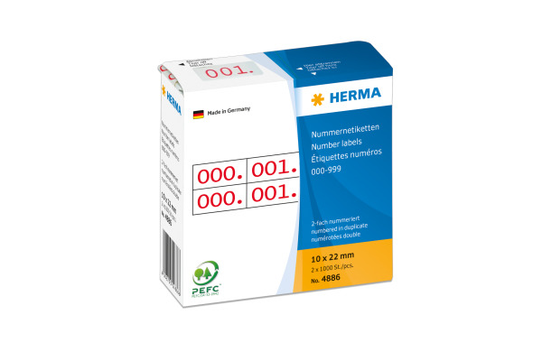 HERMA Doppel-Nummern 10x22mm 4886 rot, 0-999