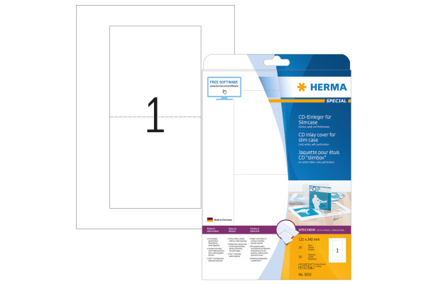 HERMA CD-Einleger 5033 5033 121x242mm 25Stk. 25 Blatt