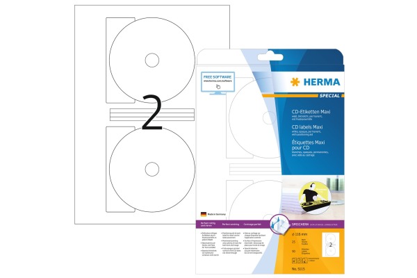 HERMA CD-Etiketten 116mm 5115 weiss 50 St./25 Blatt