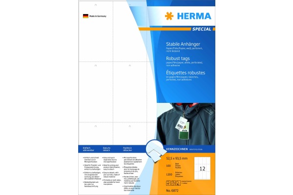 HERMA Anhänge-Etiketten 52,5x93,5mm 6872 weiss 1200 Stück