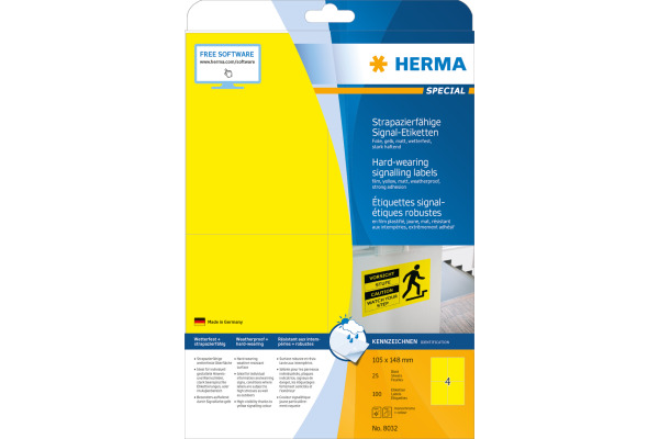 HERMA Etiketten SPECIAL 105x148mm 8032 gelb,ex.perm. 100 St./25 Bl.