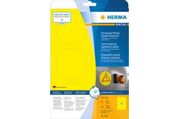 HERMA Etiketten SPECIAL 85x85mm 8035 gelb,ex.perm. 150 St./25 Bl.