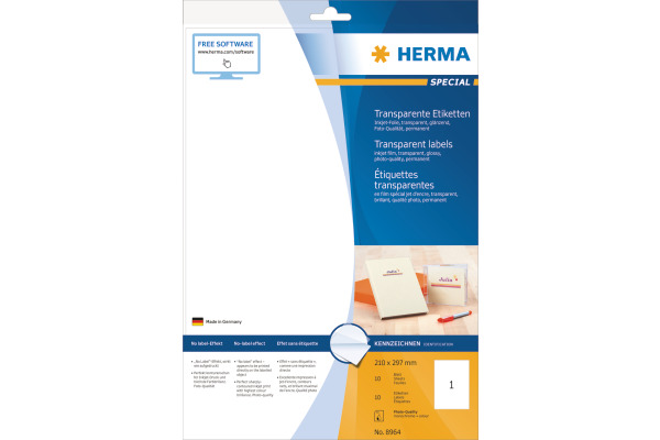 HERMA Folienetiketten 210x297mm 8964 transparent 10 St./10 Blatt