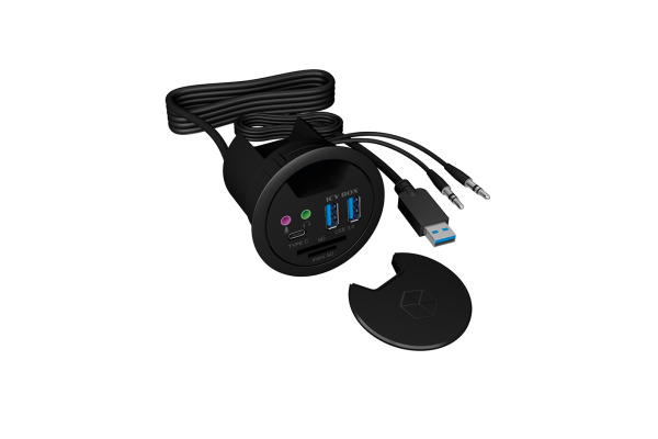 ICY BOX In-Desk USB Hub 60 mm black IB-HUB14A 2x USB 3.0, USB-C, 3,5mm, SD
