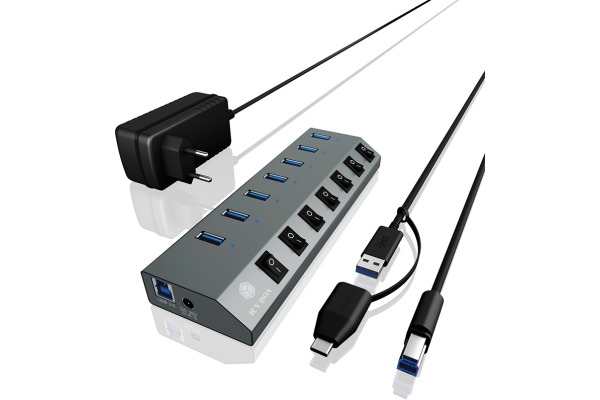 ICY BOX USB-A & C zu 7x USB-A Hub IBHUB1701 USB 3.2 G1, An-/Aus pro Port