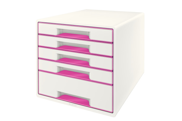 LEITZ Schubladenbox WOW Cube A4 52142023 weiss/pink, 5 Schubladen
