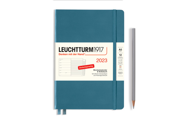 LEUCHTTURM Calendrier Carnet 2023 365673 stone blue, 1S/P + Note, A5
