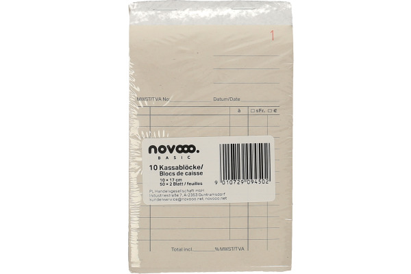 NOVOOO Kassablock 10×17cm 572042 nummeriert 50x2 Blatt