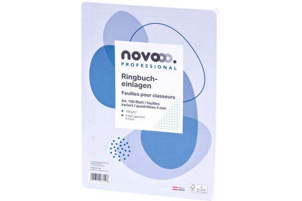 NOVOOO Ringbucheinlagen A4 729794 4mm kariert,100g, Rand 100 Bl.