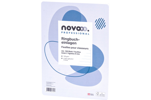 NOVOOO Ringbucheinlagen A4 729795 liniert 9mm,100g,Rand 100 Bl.