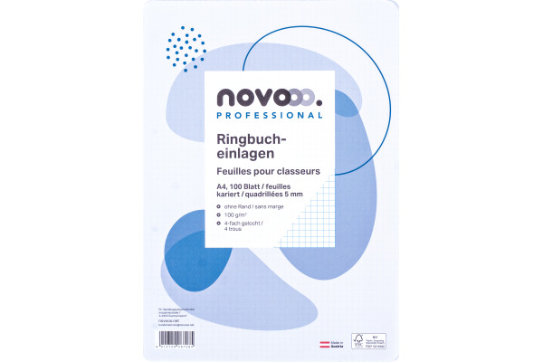 NOVOOO Ringbucheinlagen A4 729796 5mm kariert, 100g 100 Blatt