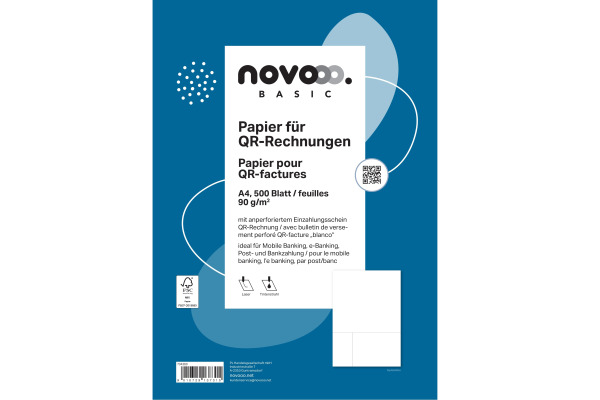NOVOOO Einzahlungsschein QR-Code A4 734360 90g, perforiert/blanko 500 Stk