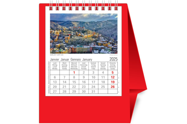 NOVOS Tischkalender Europa 2025 500015 1M/1S rot ML 11.5x14cm