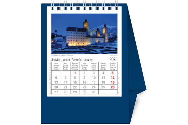 NOVOS Tischkalender Helvetia 2025 501043 1M/1S dunkelblau ML 11.5x14cm