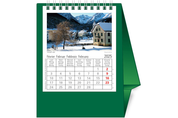 NOVOS Tischkalender Helvetia 2025 501081 1M/1S dunkelgrün ML 11.5x14cm