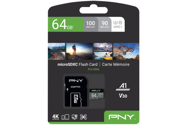 PNY micro-SDXC Pro Elite 64GB PSDU64GV3 UHS-I U3 A1 & adapter