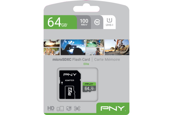 PNY micro-SDXC Elite 64GB PSDUX64U1 UHS-I U1 & adapter