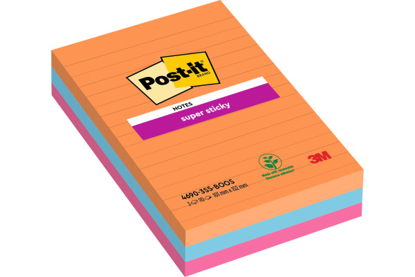 POST-IT Super Sticky Notes 152x101mm 46903SSBO 3 farbig 3x90 Blatt