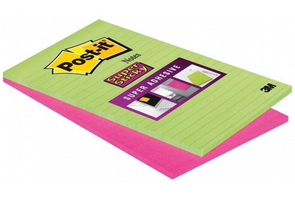 POST-IT Block Super Sticky 125x200mm 5845-SSEU grün/pink, 2x45 Blatt, liniert