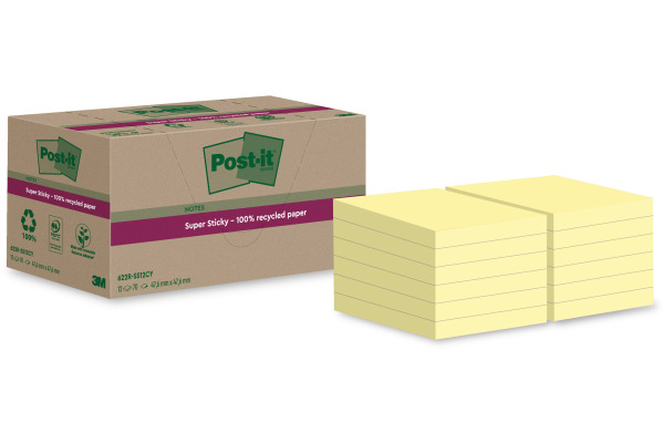 POST-IT SuperSticky Notes 47.6x47.6mm 622 RSS12 Recycling,gelb 12x70 Blatt