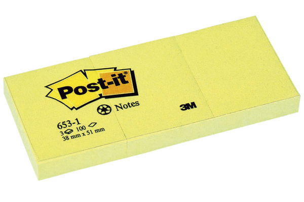 POST-IT Haftnotizen Recycling 51x38mm 653-1 gelb 100 Blatt 3 Stück