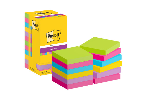 POST-IT Super Sticky Notes 76x76mm 65412SSUC 5-farbig 12x90 Blatt