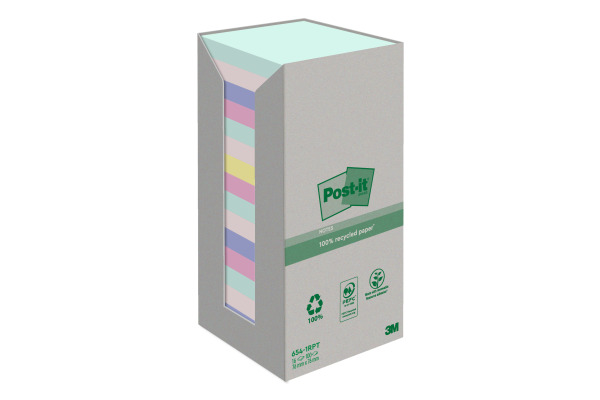 POST-IT Haftnotizen Recycling 76x76mm 654-1RPT 5-farbig, 16x100 Blatt