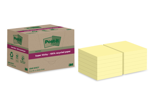 POST-IT SuperSticky Notes 76x76mm 654 RSS12 Recycling,gelb 12x70 Blatt