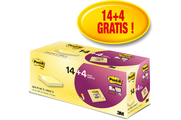 POST-IT Notes Promo Pack 77x76mm 654P14CY+ canary yellow 14+4