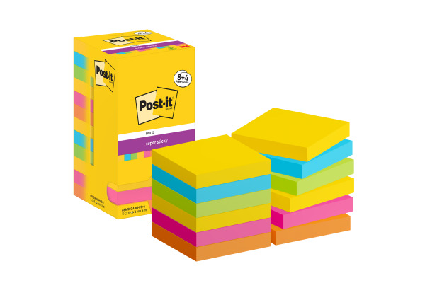 POST-IT Super Sticky Notes 76x76mm 654SSCARN 5-farbig 12x90 Blatt