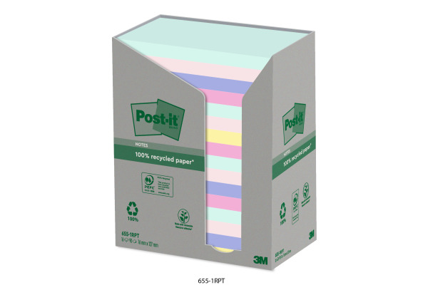 POST-IT Haftnotizen Recycling 127x76mm 655-1RPT 5-farbig, 16x100 Blatt