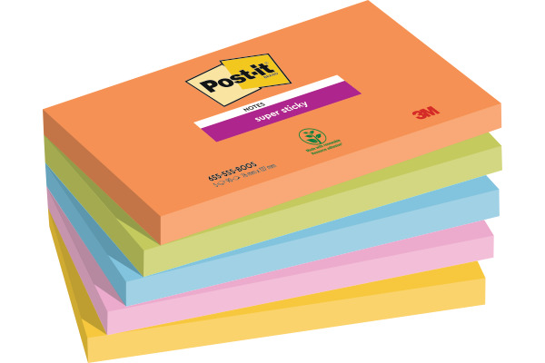POST-IT Super Sticky Notes 127x76mm 6555SSBOO 5 Farben 5x90 Blatt